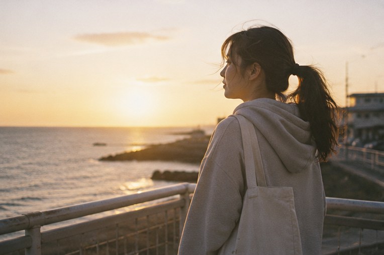 Watching the sunrise by the sea
