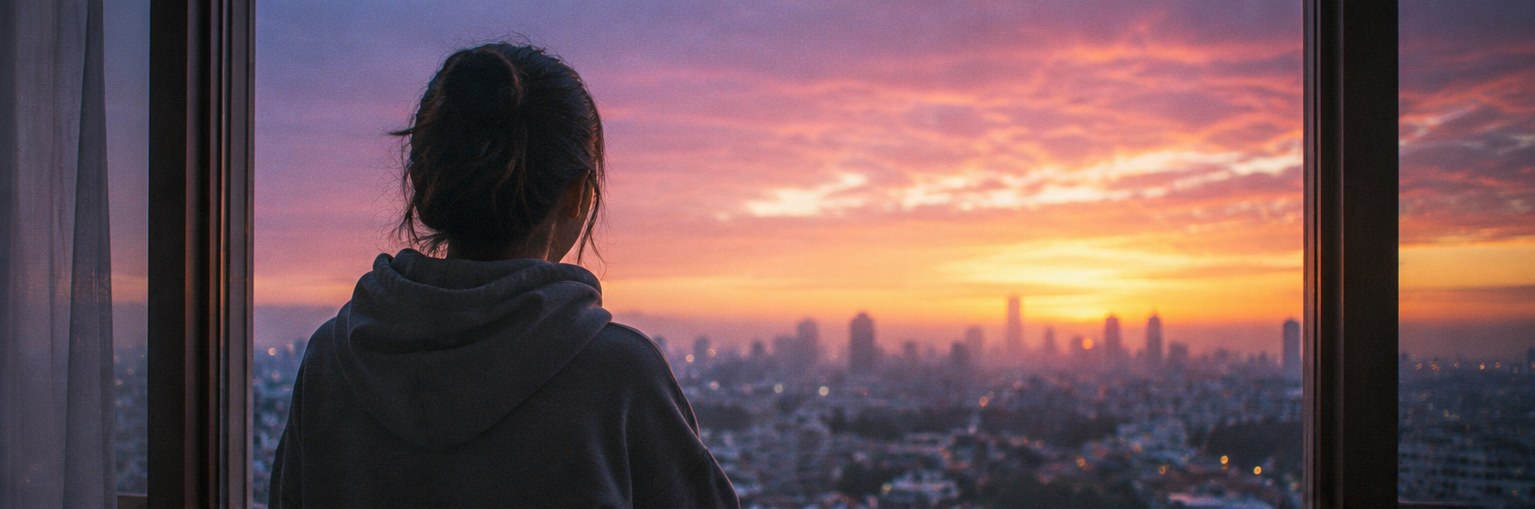 Someone watching the sunrise from their window