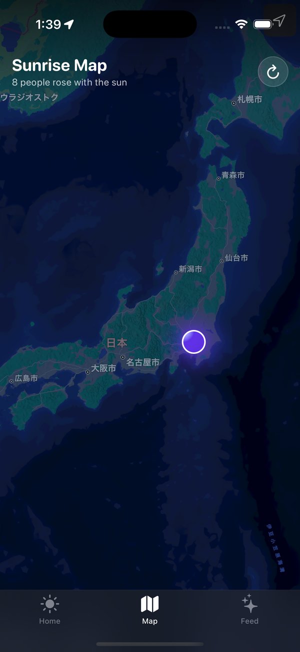 Sunrise Map — actual app screen